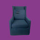 Kami Hamptons Swivel Armchair with Navy Fabric Slipcover - Chocolate Wood