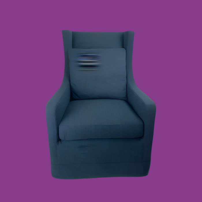 Kami Hamptons Swivel Armchair with Navy Fabric Slipcover - Chocolate Wood