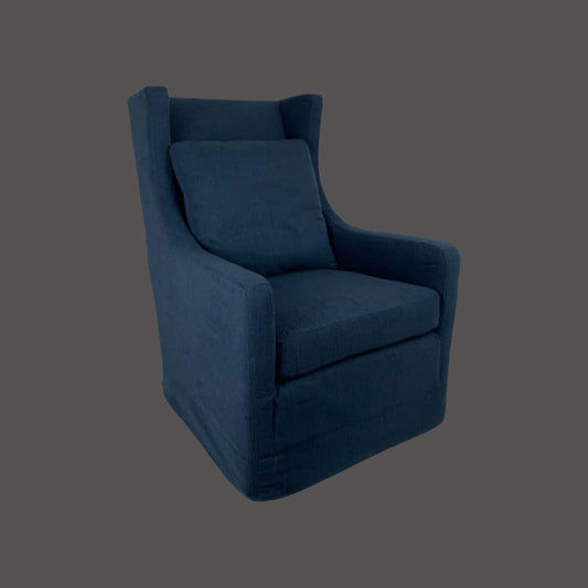 KAMI HAMPTONS SWIVEL ARMCHAIR LOUNGE CHAIR NAVY FABRIC SLIPCOVER CHAIR - MyChocolateWood