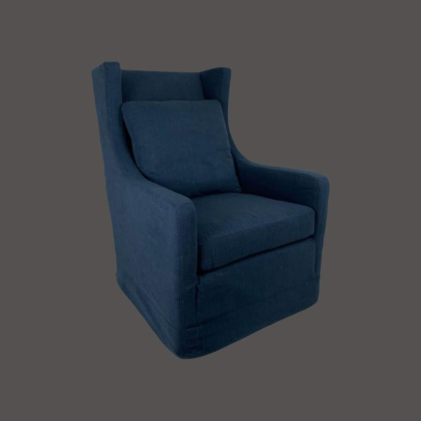 Kami Hamptons Swivel Armchair in Navy - Chocolate Wood