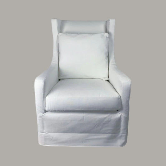 KAMI HAMPTONS SWIVEL ARMCHAIR LOUNGE CHAIR PEARL FABRIC SLIPCOVER CHAIR - MyChocolateWood