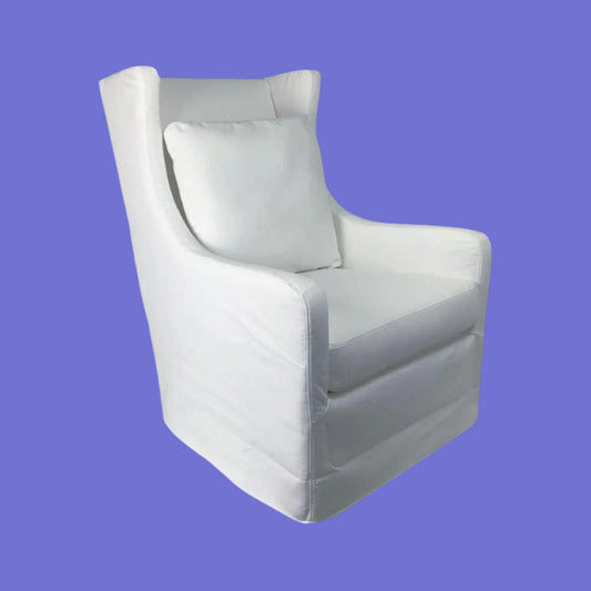KAMI HAMPTONS SWIVEL ARMCHAIR LOUNGE CHAIR PEARL FABRIC SLIPCOVER CHAIR - MyChocolateWood