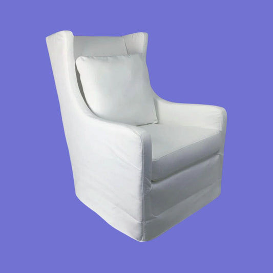 KAMI HAMPTONS SWIVEL ARMCHAIR LOUNGE CHAIR PEARL FABRIC SLIPCOVER CHAIR