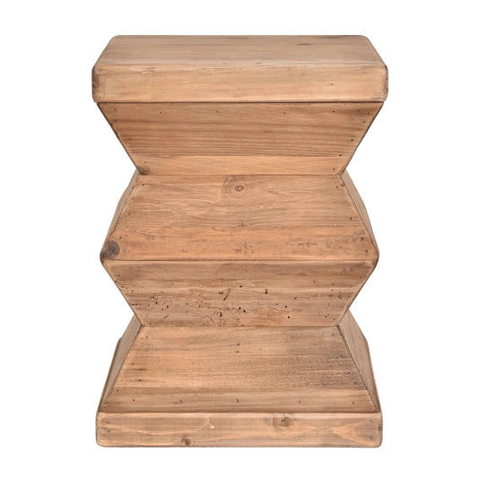 KANITZ RECYCLED PINE ZIGZAG STOOL/SIDE TABLE LAMP TABLE NATURAL - MyChocolateWood