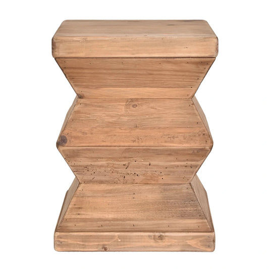 KANITZ RECYCLED PINE ZIGZAG STOOL/SIDE TABLE LAMP TABLE NATURAL