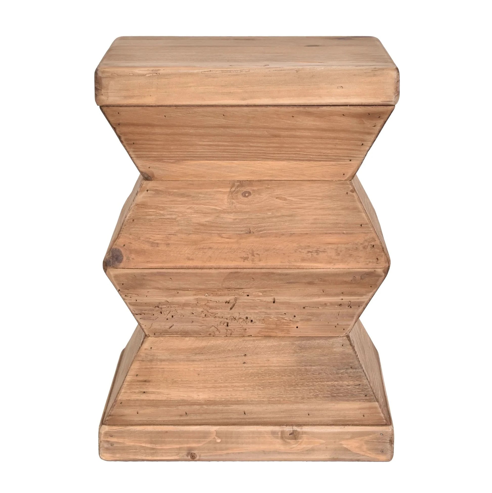 KANITZ RECYCLED PINE ZIGZAG STOOL/SIDE TABLE LAMP TABLE NATURAL - MyChocolateWood