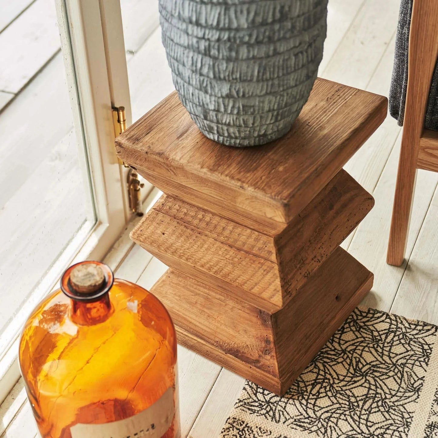 KANITZ RECYCLED PINE ZIGZAG STOOL/SIDE TABLE LAMP TABLE NATURAL - MyChocolateWood