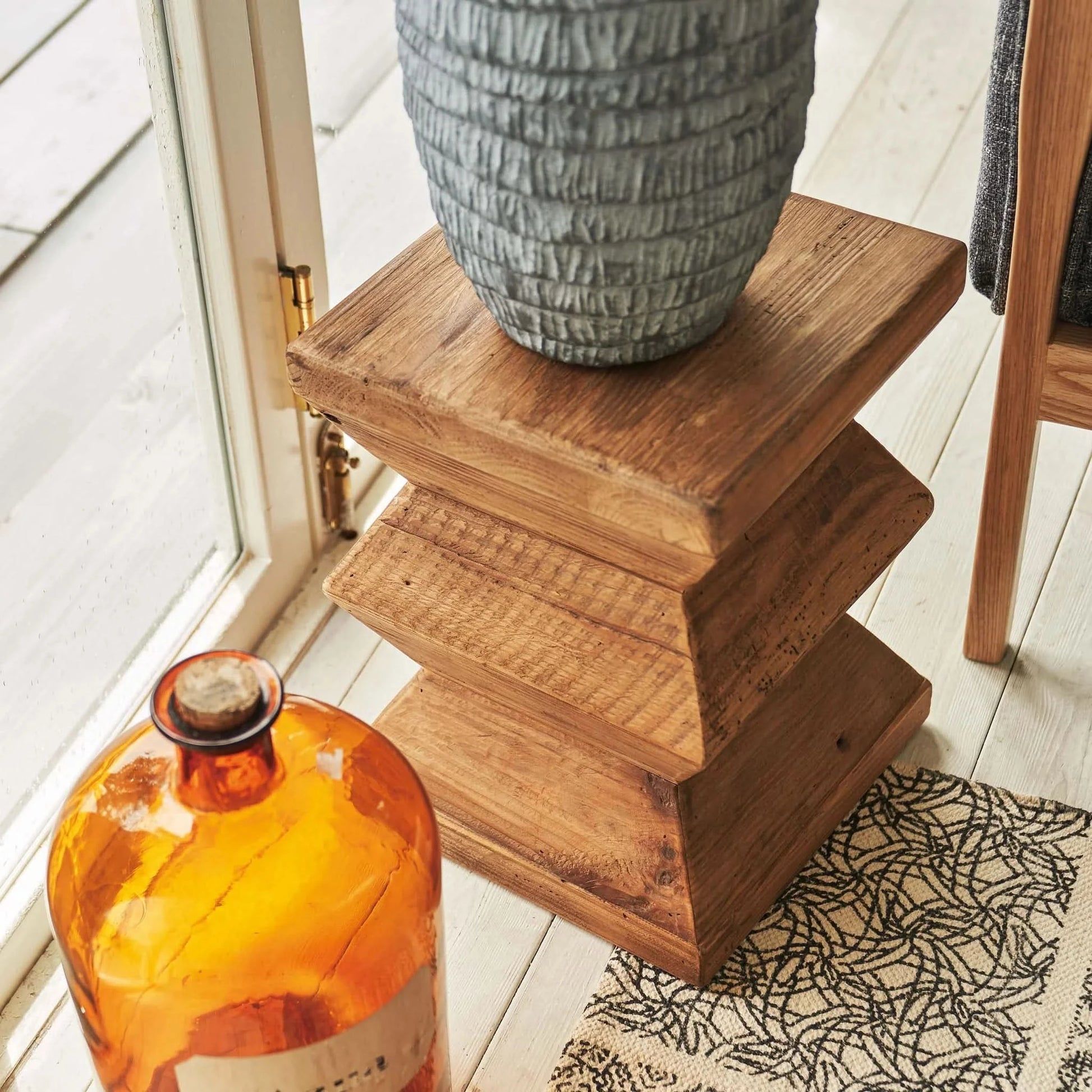 KANITZ RECYCLED PINE ZIGZAG STOOL/SIDE TABLE LAMP TABLE NATURAL - MyChocolateWood