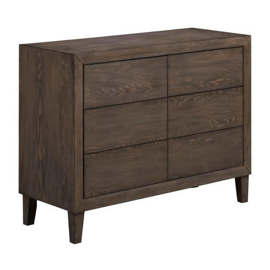 KASIANE RUBBERWOOD 6-DRAWER DRESSER 6-DRAWER CHEST OF DRAWERS CAFE GREY