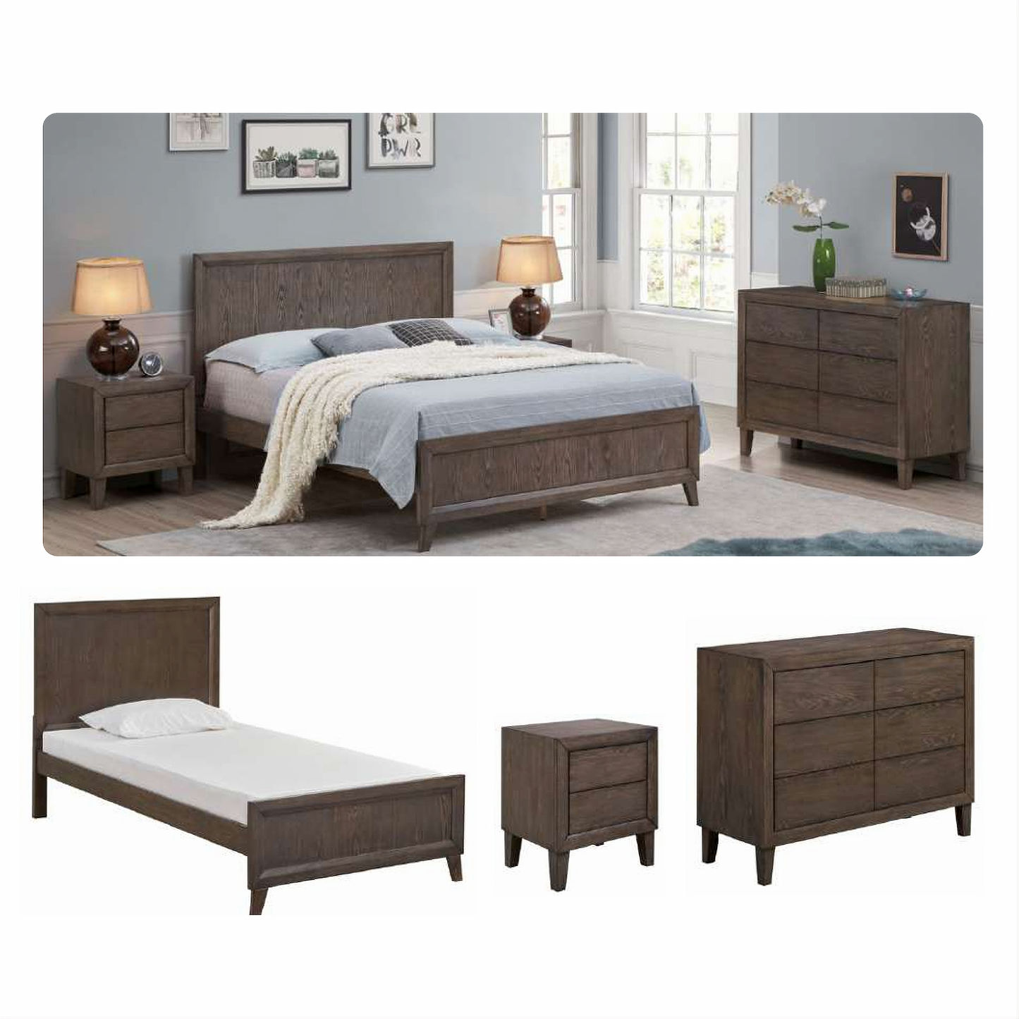 KASIANE RUBBERWOOD 6-DRAWER DRESSER 6-DRAWER CHEST OF DRAWERS CAFE GREY - MyChocolateWood