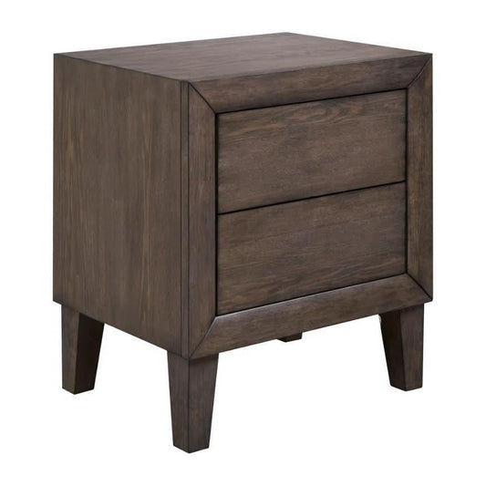 KASIANE RUSTIC RUBBERWOOD 2 DRAWER BEDSIDE TABLE CAFE GREY