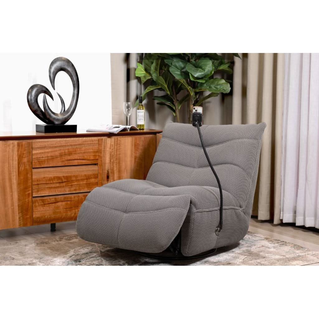 KASSEL GAMING CHAIR ELECTRIC RECLINER/ROCKER CHAIR WITH GLIDER & POWER REC. GREY - MyChocolateWood