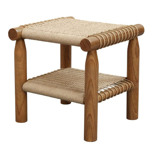 KELLY HANDWOVEN RATTAN & WHITE CEDAR TIMBER LAMP TABLE/SIDE TABLE ALMOND - MyChocolateWood