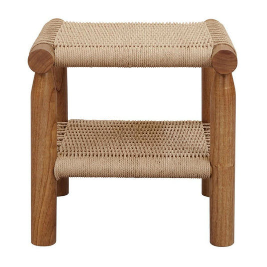 KELLY HANDWOVEN RATTAN & WHITE CEDAR TIMBER LAMP TABLE/SIDE TABLE ALMOND