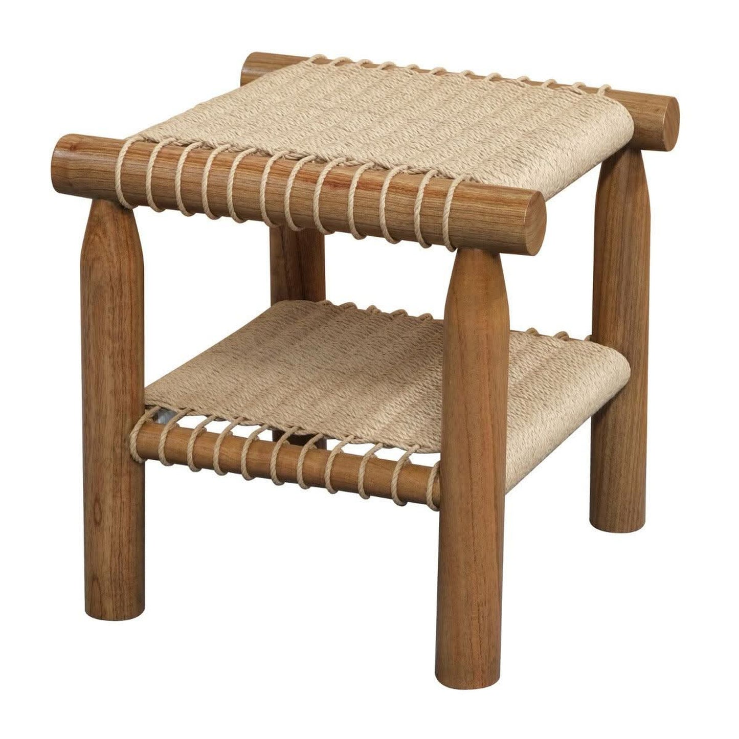 KELLY HANDWOVEN RATTAN & WHITE CEDAR TIMBER LAMP TABLE/SIDE TABLE ALMOND