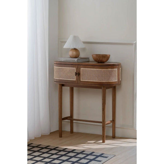 KELLY WHITE CEDAR TIMBER CONSOLE TABLE/HALL TABLE 2 DOORS ALMOND