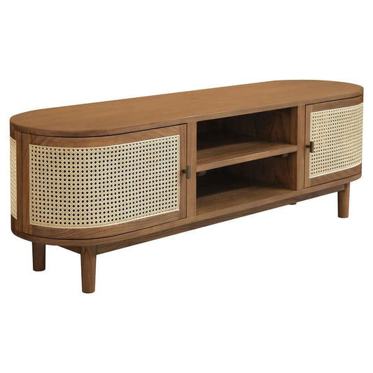 KELLY WHITE CEDAR TIMBER & RATTAN TV UNIT 2 DOORS ALMOND