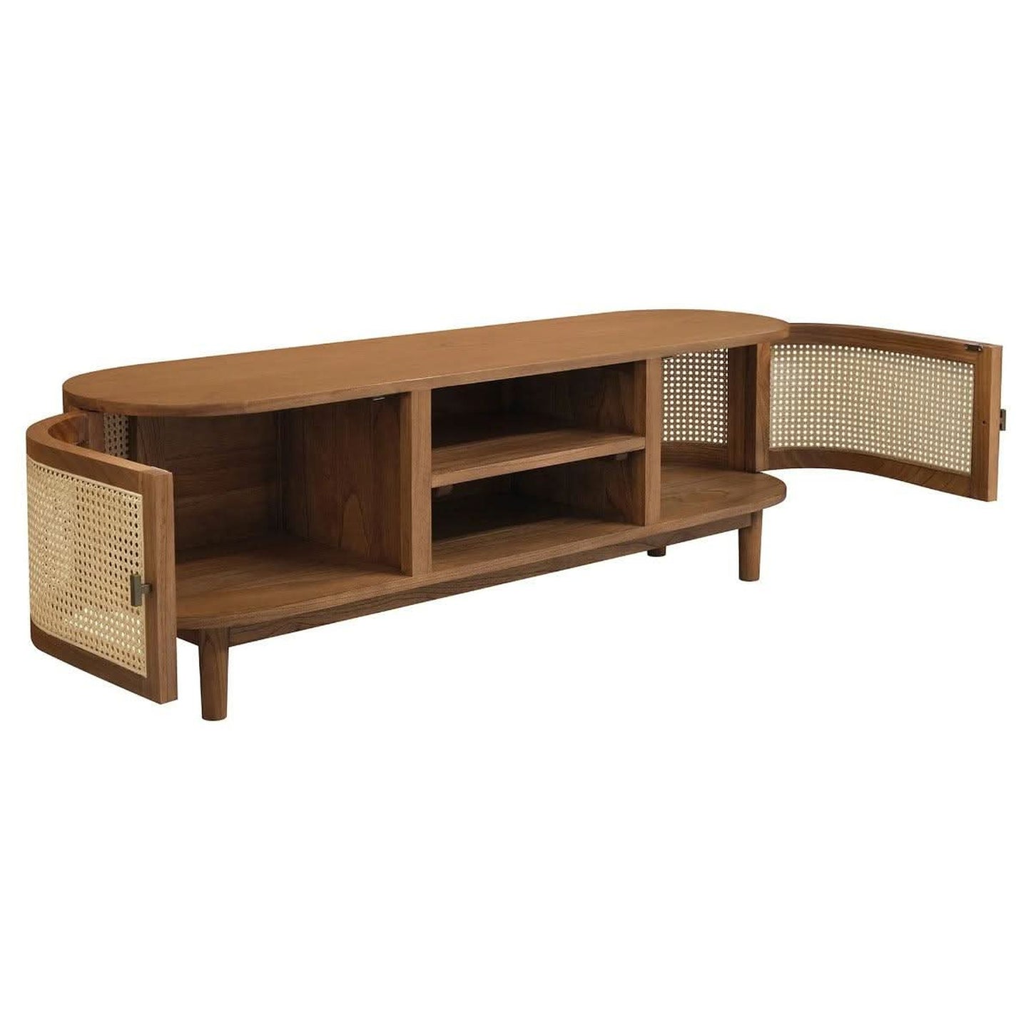 KELLY WHITE CEDAR TIMBER & RATTAN TV UNIT 2 DOORS ALMOND