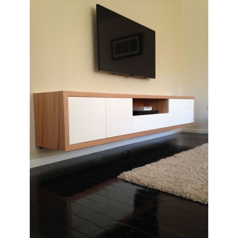KELVIN 4 DOOR / 1 DRAWER WALL MOUNTED TV ENTERTAINMENT UNIT IN SOLID TASSIE OAK - MyChocolateWood