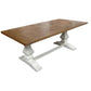 Kensit Hampton Recycled Elm Dining Table 245cm + 8 Melrose Cross Back Dining Chairs in White - Chocolate Wood
