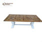 Kensit Hampton Recycled Elm Dining Table 245cm + 8 Melrose Cross Back Dining Chairs in White - Chocolate Wood