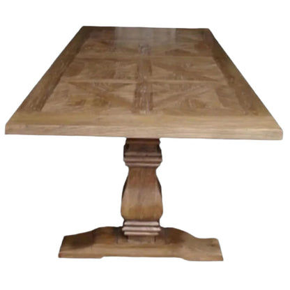 Kensit Hampton Recycled Elm Dining Table 245cm + 8 Melrose Cross Back Dining Chairs in Natural - Chocolate Wood
