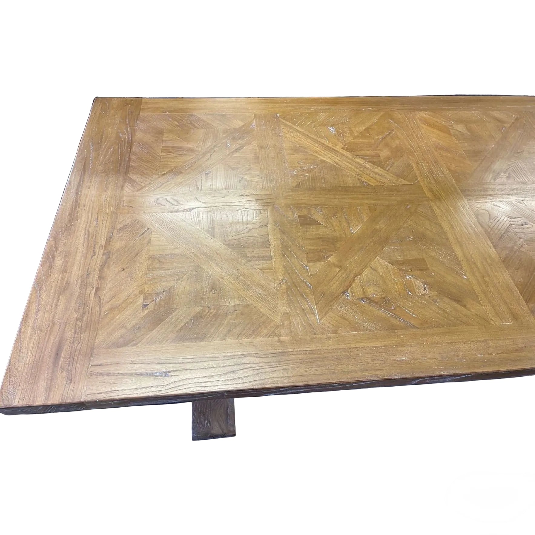 KENSIT HAMPTONS RECYCLED ELM DINING TABLE PARQUETRY TOP 200CM - MyChocolateWood