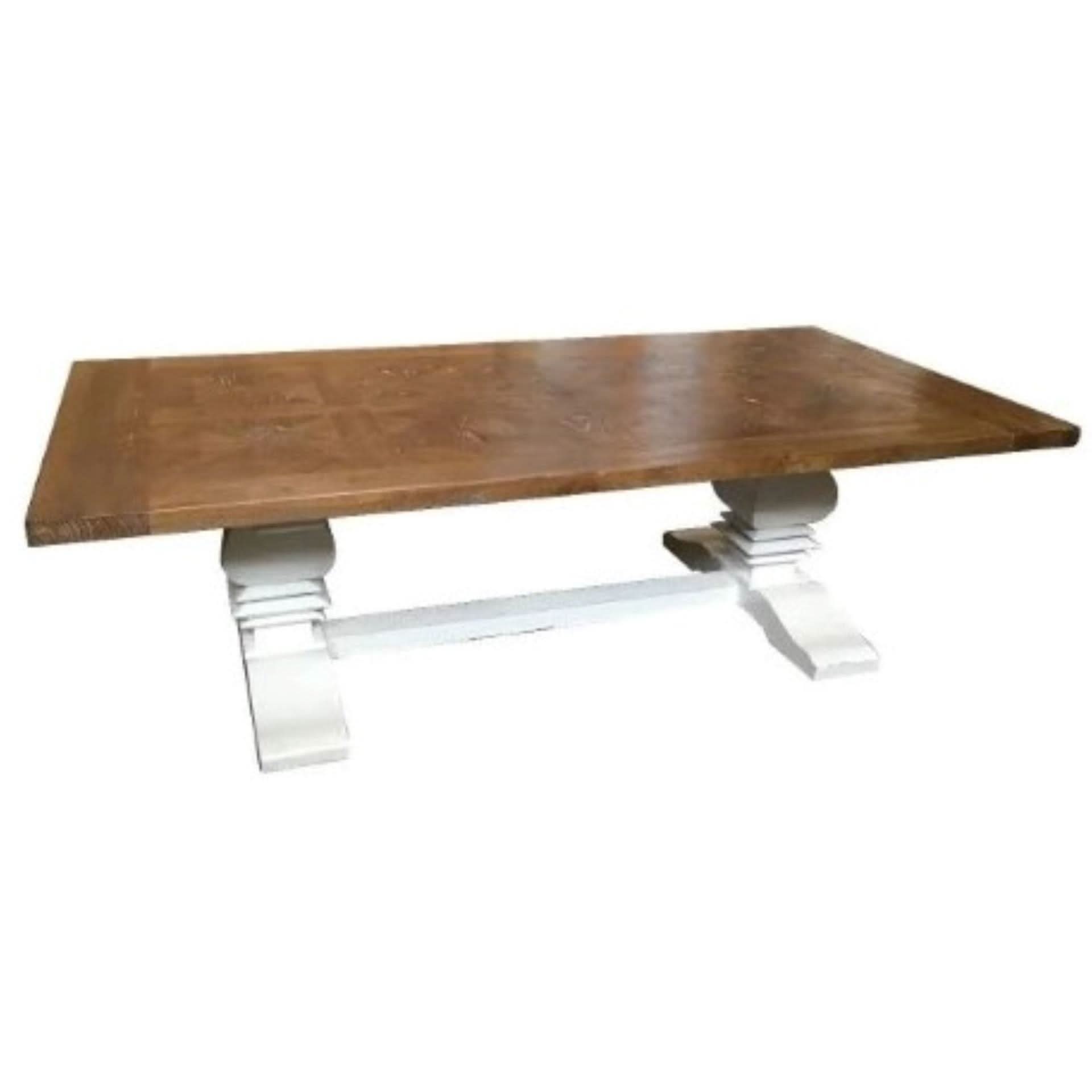 Kensit Hamptons Recycled Elm Parquetry Coffee Table 140cm with White Legs - Chocolate Wood