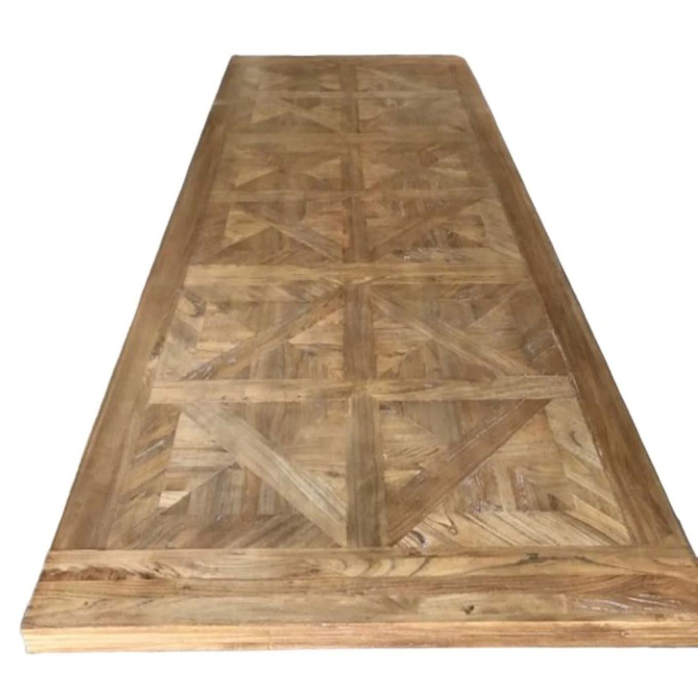 KENSIT HAMPTONS RUSTIC RECYCLED ELM COFFEE TABLE IN 2 TONE FINISH - PARQUETRY TOP - 140CM - MyChocolateWood