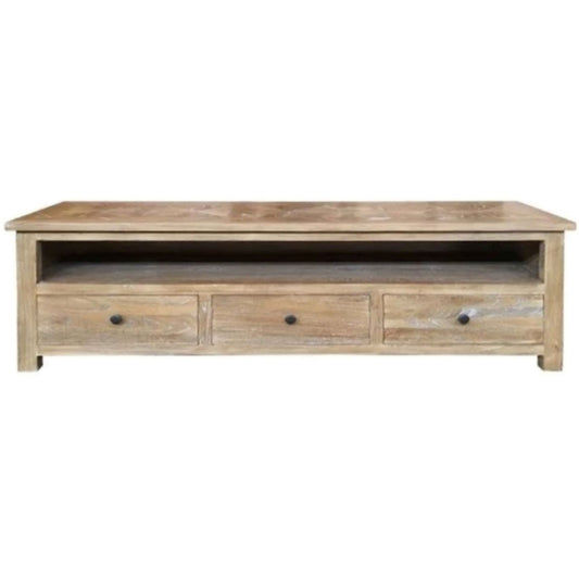 KENSIT HAMPTONS RUSTIC RECYCLED ELM PARQUETRY PATTERN TV ENTERTAINMENT UNIT 3 DRAWERS/SHELF