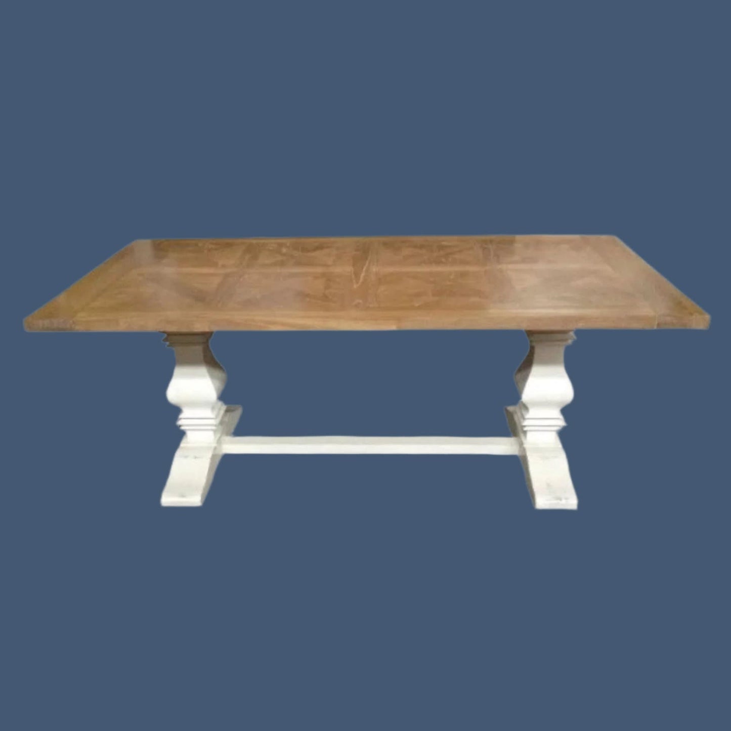 Kensit Hamptons Recycled Elm Parquetry Dining Table, 200cm with White Legs - Chocolate Wood