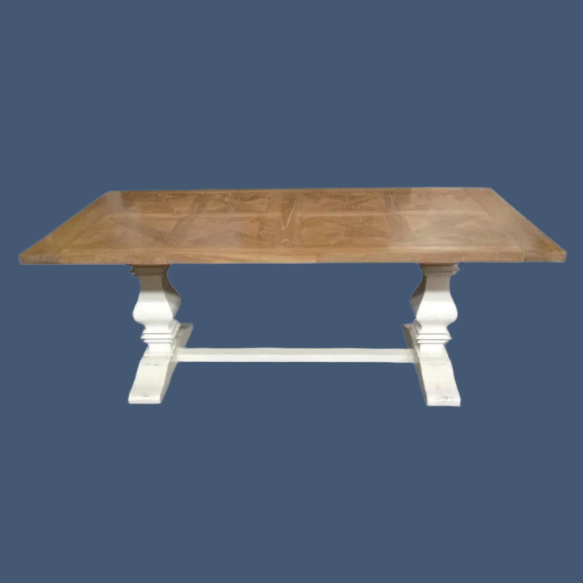 Kensit Hamptons Recycled Elm Parquetry Dining Table, 200cm with White Legs - Chocolate Wood