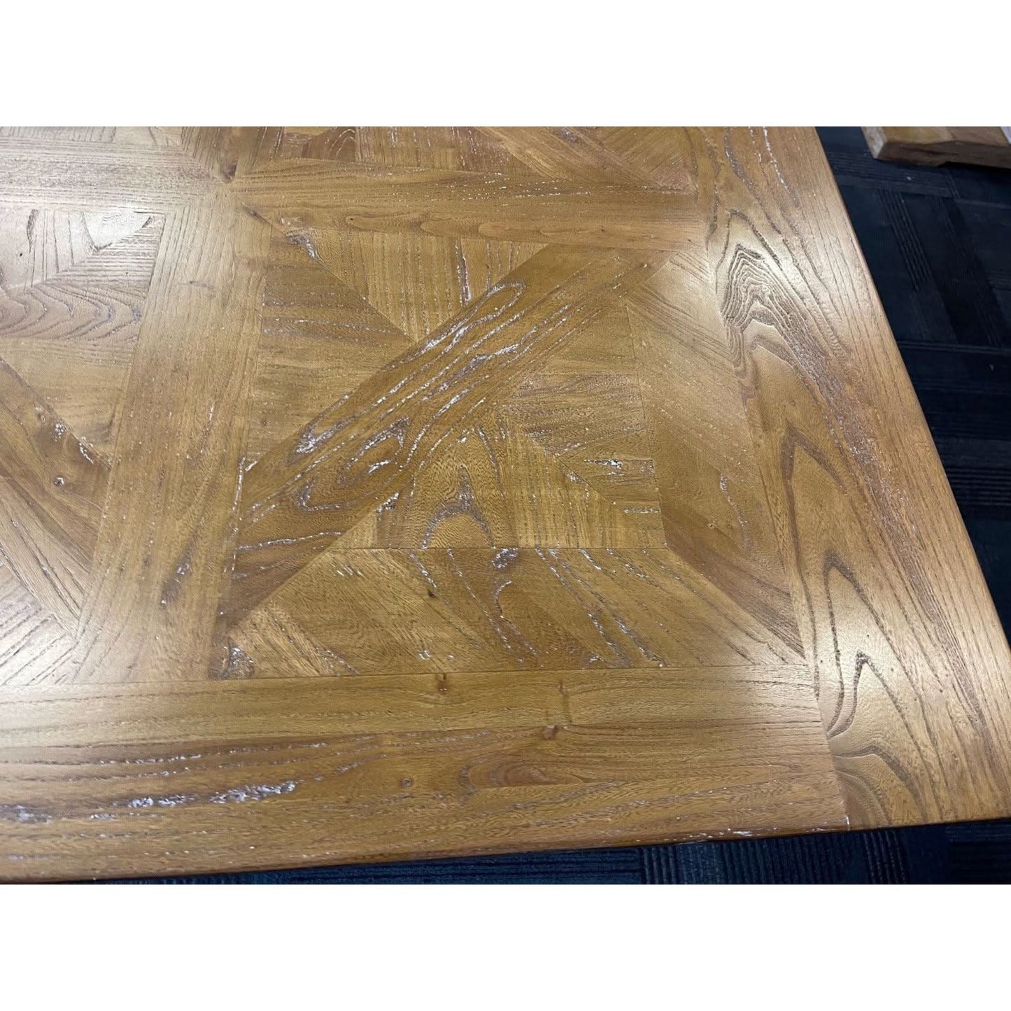 Kensit Hamptons Recycled Elm Parquetry Dining Table, 245cm in Natural - Chocolate Wood