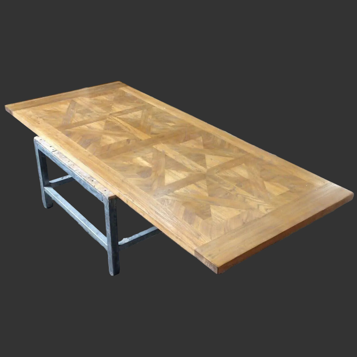 KENSIT RECYCLED ELM DINING TABLE PARQUETRY TOP NATURAL 245CM - MyChocolateWood