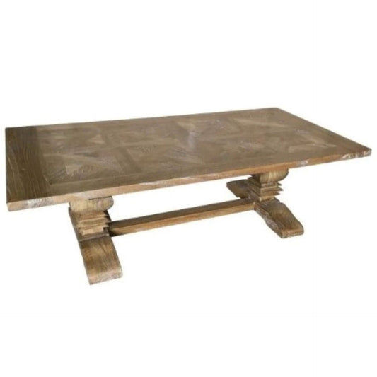 Kensit Hamptons Recycled Elm Parquetry Coffee Table 140cm in Natural - Chocolate Wood