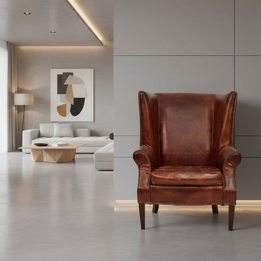 KILIMANJARO WINGBACK AGED LEATHER ARMCHAIR - MyChocolateWood