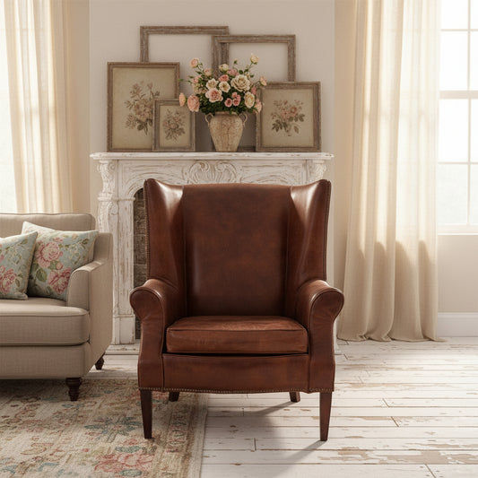 CLEOPATRA AGED LEATHER ARM CHAIR - MyChocolateWood