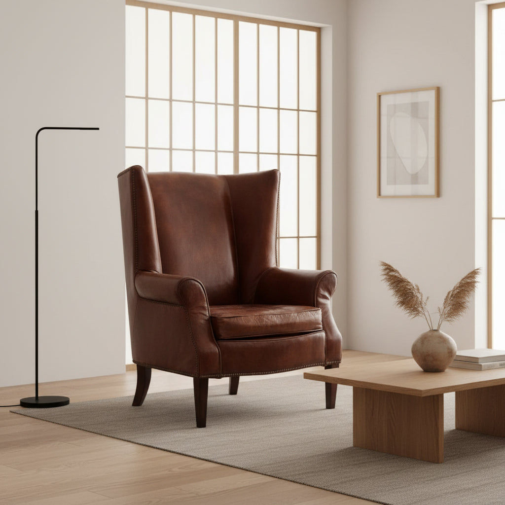 KILIMANJARO WINGBACK AGED LEATHER ARMCHAIR - MyChocolateWood