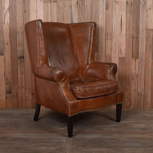 KILIMANJARO WINGBACK AGED LEATHER ARMCHAIR - MyChocolateWood
