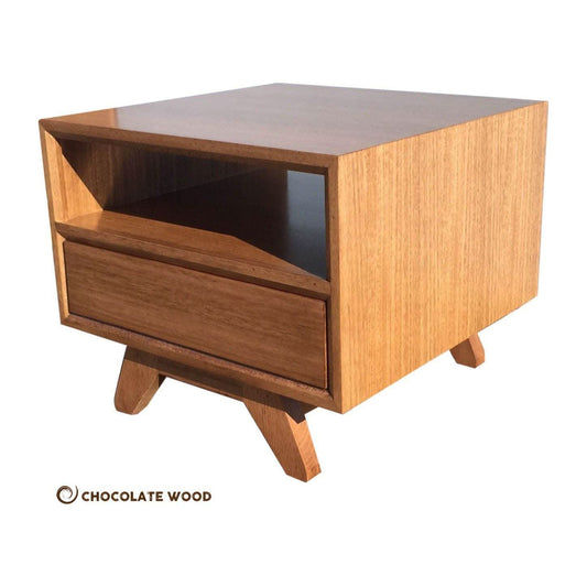 KILLARA 1 DRAWER 1 SHELF TASSIE OAK LAMP TABLE SIDE TABLE IN CLEAR LACQUER MADE TO ORDER