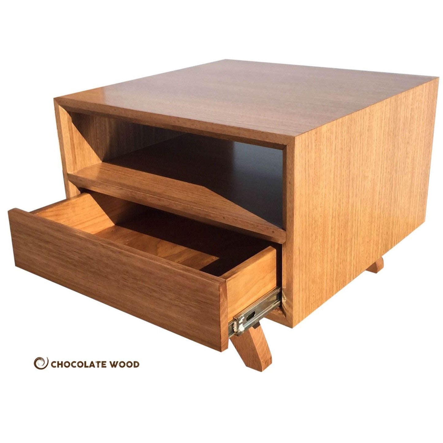 KILLARA 1 DRAWER 1 SHELF TASSIE OAK LAMP TABLE SIDE TABLE IN CLEAR LACQUER MADE TO ORDER