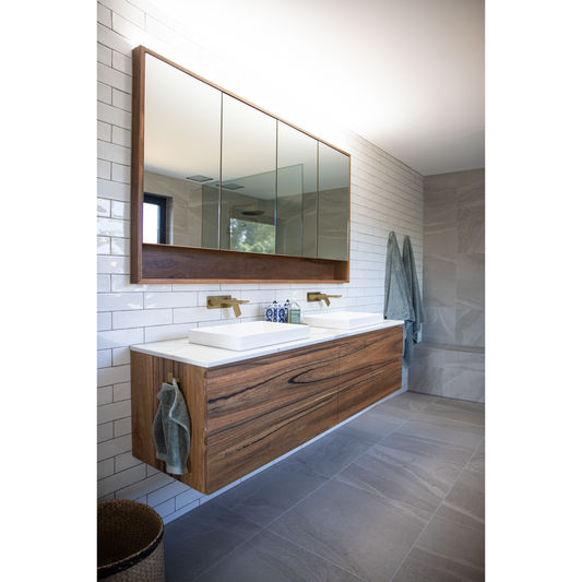 KIMBERLY CUSTOM MADE SOLID SPOTTED GUM VANITY + MIRROR