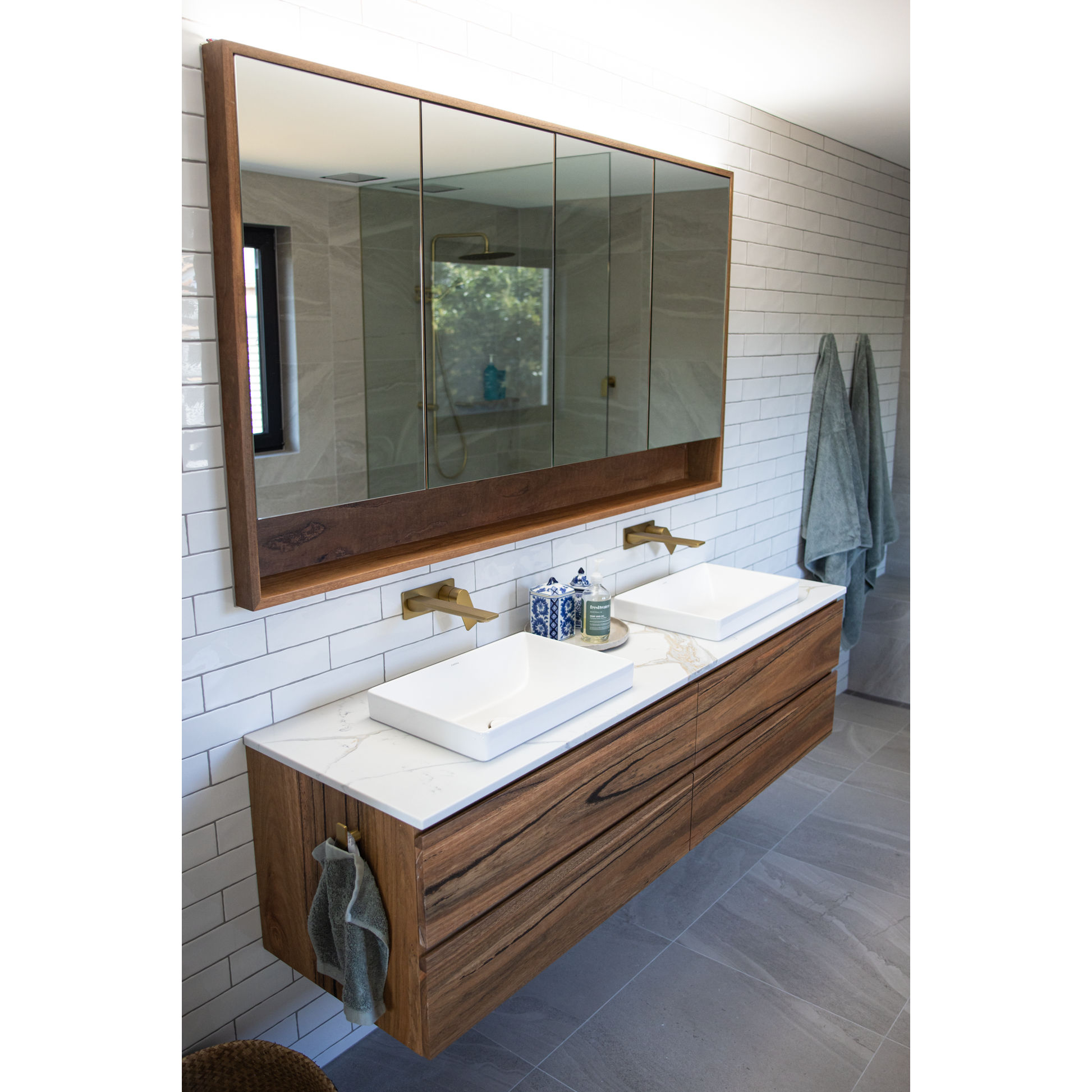 KIMBERLY CUSTOM MADE SOLID SPOTTED GUM VANITY + MIRROR - MyChocolateWood