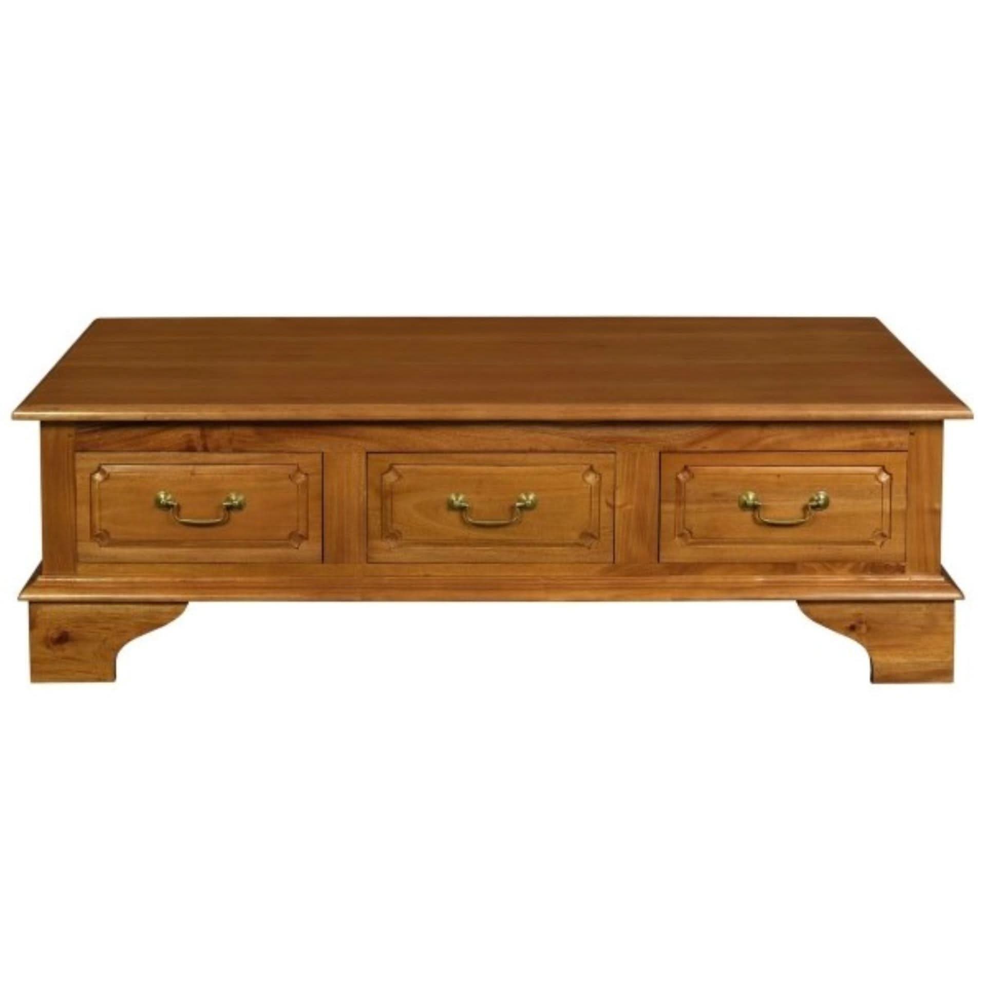 KLEVERSON SOLID MAHOGANY 6 DRAWERS RECTANGULAR COFFEE TABLE IN LIGHT PECAN - MyChocolateWood