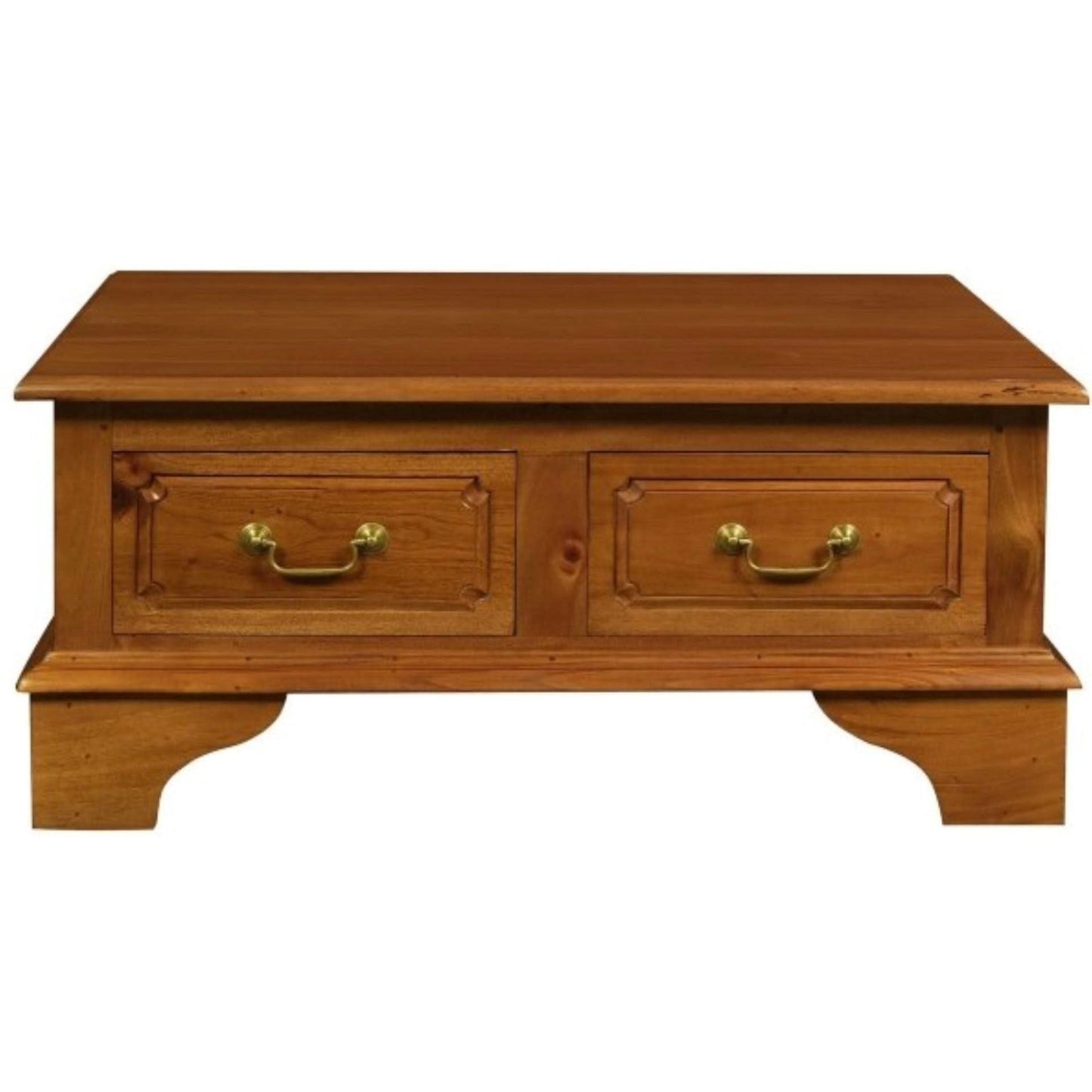Kleverson Solid Mahogany 4-Drawer Rectangular Coffee Table in Light Pecan - Chocolate Wood