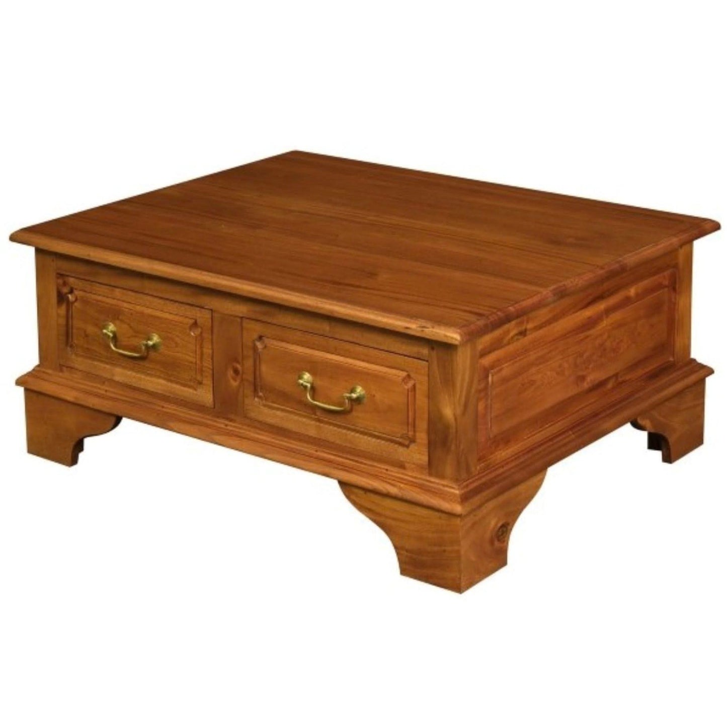 Kleverson Solid Mahogany 4-Drawer Rectangular Coffee Table in Light Pecan - Chocolate Wood