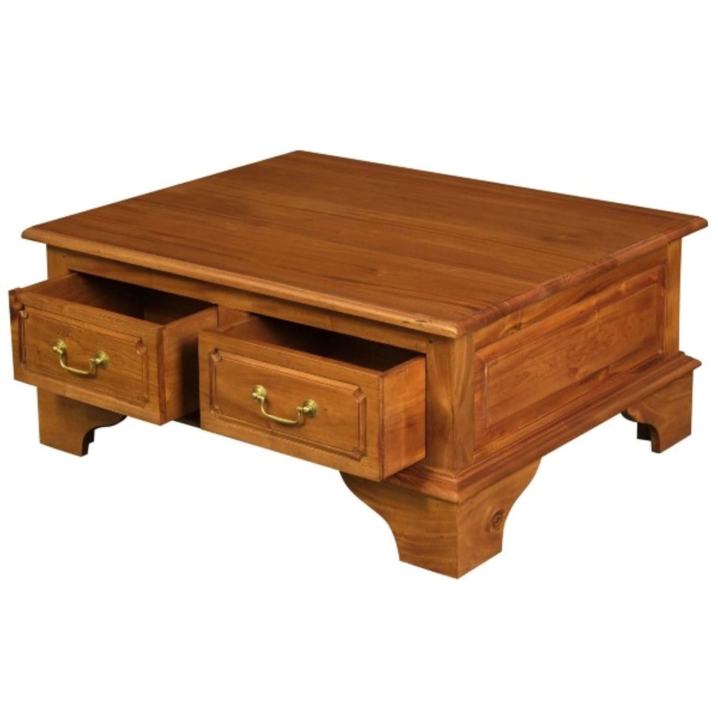 Kleverson Solid Mahogany 4-Drawer Rectangular Coffee Table in Light Pecan - Chocolate Wood