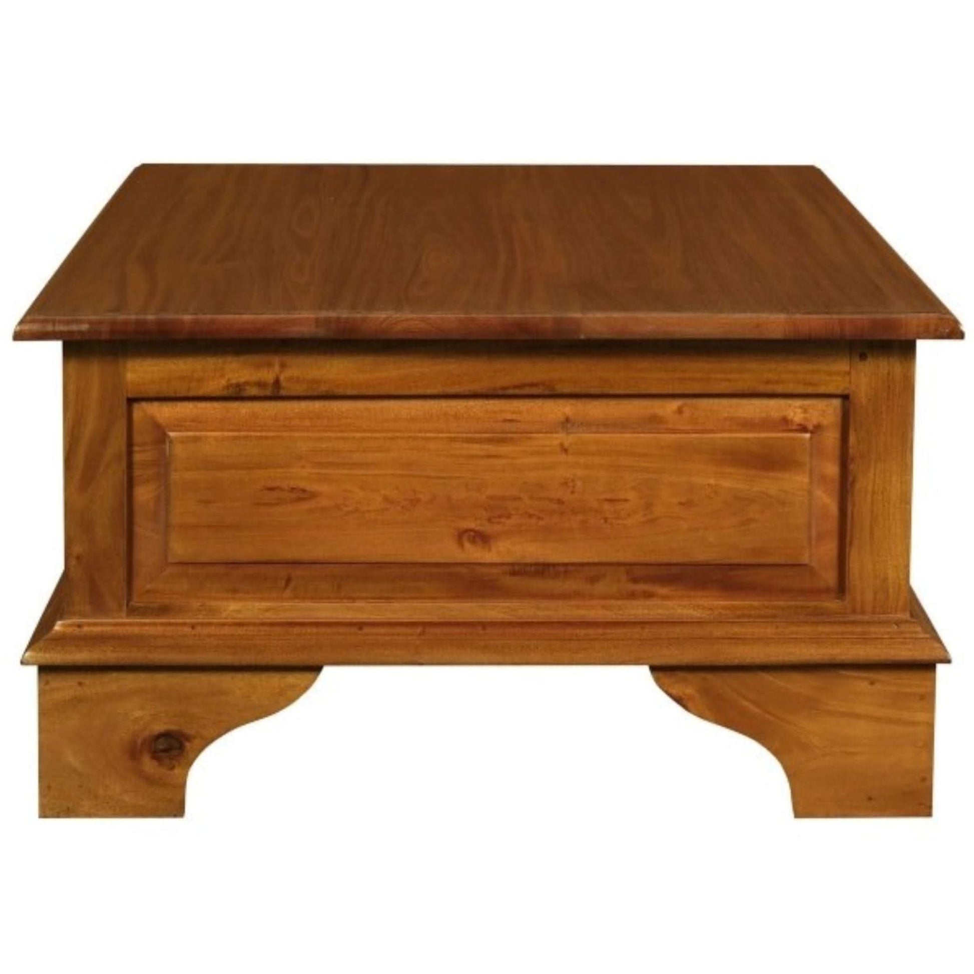 Kleverson Solid Mahogany 4-Drawer Rectangular Coffee Table in Light Pecan - Chocolate Wood