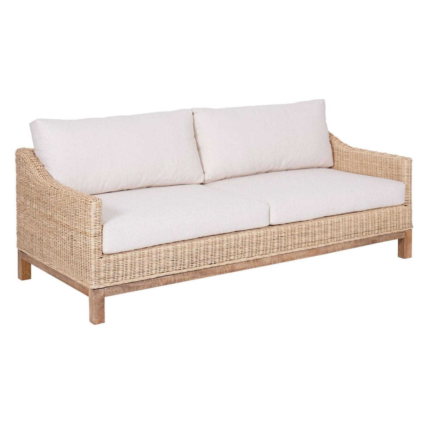 KOREEN SOLID MANGO WOOD/RATTAN 3-SEATER SOFA