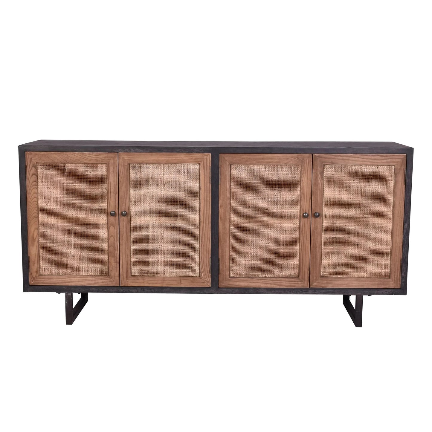 KUMBRIA OAK & RATTAN SANDBLAST SIDEBOARD/BUFFET  BLACK & NATURAL - MyChocolateWood